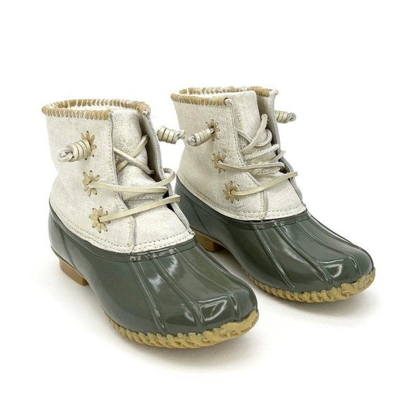 Jack Rogers Chloe Metallic Leather Cuff Duck Boots Olive Green Women's Size 7 - Picture 14 of 14